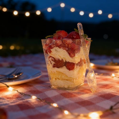 60 Pack (180 Pieces) Golden Glitter Dessert Cups with Lids and Spoons 5Oz Square Yogurt Parfait/Appetier Cups for Party, Plastic Dessert Shooter Cups for Ice Cream, Fruit, Jello and Pudding - size: 60 Cups+60 Lids+60 Spoons