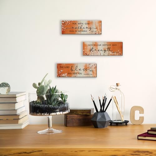 FENCORDAR 3 Pieces Bible Verse Wall Decor Sage Orange Bathroom Decor Wooden Farmhouse Christian Religious Wall Art Orange Wall Decor for Women Office Bedroom Home Wall Decoration(12 x 4 Inch) - color: Orange