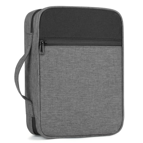 GERMUN Bible Cover with Durable Handle, Carrying Book Case Church Bag Bible, Protective with Zippered Pocket, Bible Study Accessories Supplies, Book Protector for Book Lovers, GreyBlack - color: Grey&Black