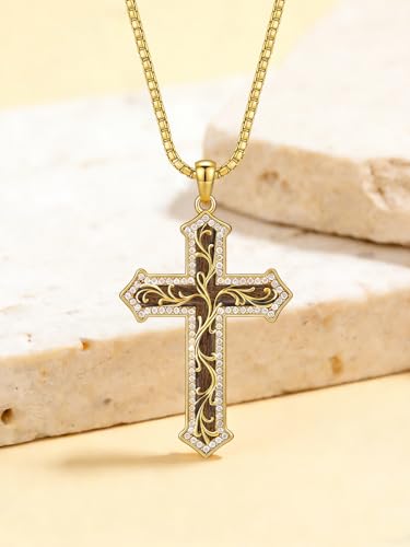 Filigree Cross Necklace 14K Gold Plated Pendant Religious Christian Jewelry Gifts for Women Mom