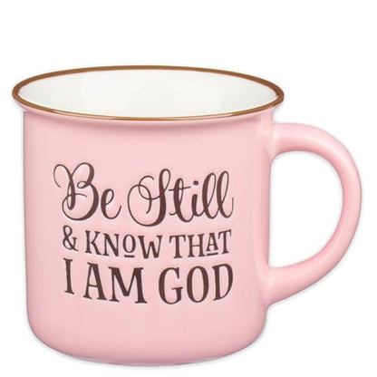 Christian Art Gifts Pink Camp Style Be Still and Know Ceramic Coffee Mug - style: Be Still & Know