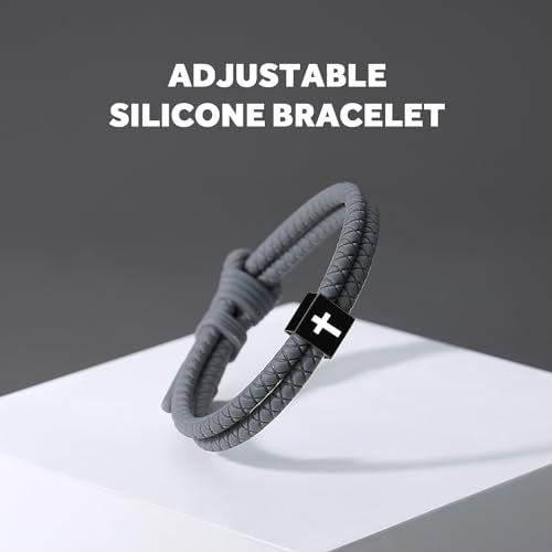 Silicone Christian Cross Braided Rope Bracelets for Men Women - color: Grey with Black Cross square