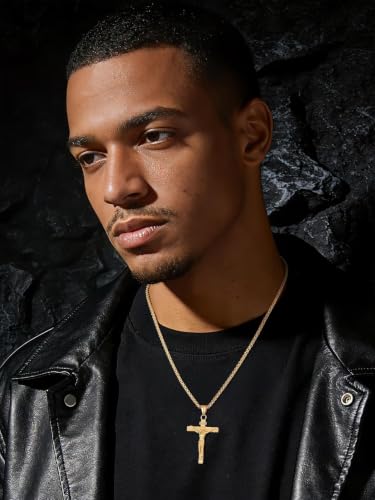 U7 Crucifix Cross Necklace for Men,with 18"-26" Chain - color: 01.Gold