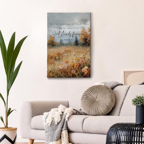 HIWX Christian Fall Wall Decor, Cottagecore Wildflower Bible Verse Scripture Framed Canvas Painting Wall Art Decor, Religious Rustic Fall Wall Art Home Decoration for Bedroom Living Room Church, 16x24 - color: fall, size: 24"L x 16"W