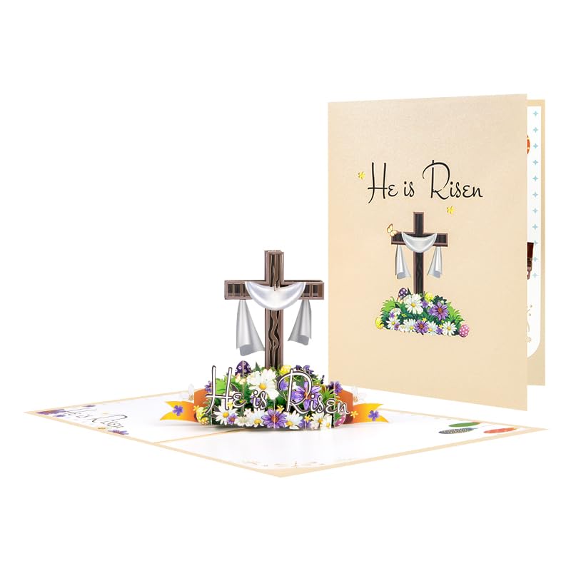 He is Risen Religious Easter Greeting Card,Easter Christian 3D Pop Up Blessings Card with Envelopes for Christmas, Thanksgiving, Birthday, Wedding, Encouragement Gift - color: Easter Cross