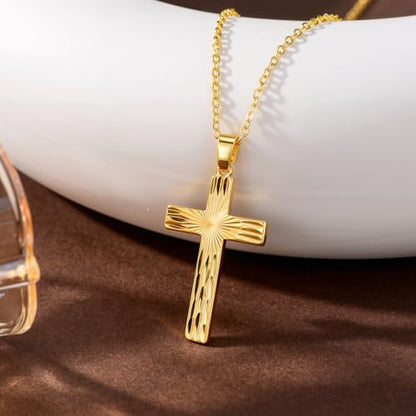 14k Gold Cross Necklace Women Elegent Gold Cross Pendant Necklace Dainty Faith Religious Necklace Jewelry Gift, 18 inches Chain, Gift Box