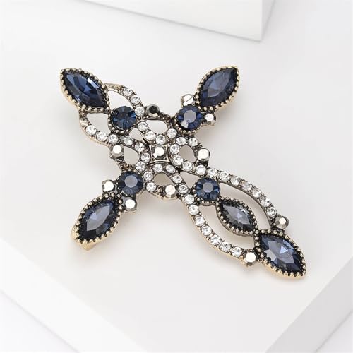 Vintage Rhinestone Cross Broochs for Women Men Dainty Sparky CZ Crystal Christian Lapel Pins for Dress Coat Sweater Suit Backpacks Badge Corsage Elegant Accessories Jewelry - color: Blue CZ