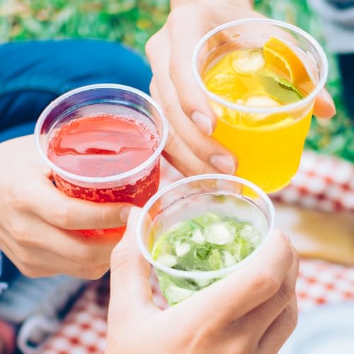 Lamosi 100 Pack 9 oz Clear Plastic Cups with Dome No Hole Lids - size: 100Pack-Dome Lids