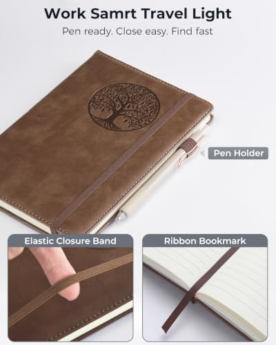 BIYUNRO Leather Journal Notebook for Women Men, A5 Hardcover, Lined, Brown - color: Brown