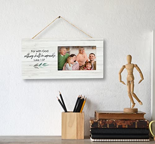 SRADMO Bible Verse Scripture Luke 1:37 for with God Nothing Shall be Impossible Picture Frame,Inspirational Christian 12×6 inch Wooden Tabletop Photo Frame,Christian Religious Gifts for Women Girls