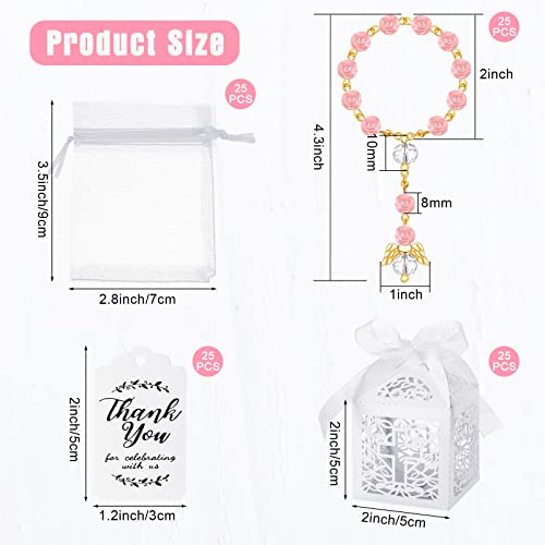 Sureio 100 Pcs Mini Rosary Baptism Favors with Angel, Boxes, Bags, Tags