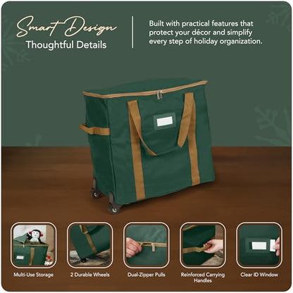 Covermates Rolling Treasurekeeper Storage Bag, 25.5" W x 13" D x 18.5" H - color: Green Heavy Duty Polyester, size: 25.5W x 13D x 18.5H - With Wheels