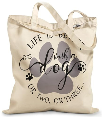 Miss Adola Canvas Tote Bag with Zipper for Women - color: Dog Paw