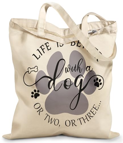 Miss Adola Canvas Tote Bag with Zipper for Women - color: Dog Paw