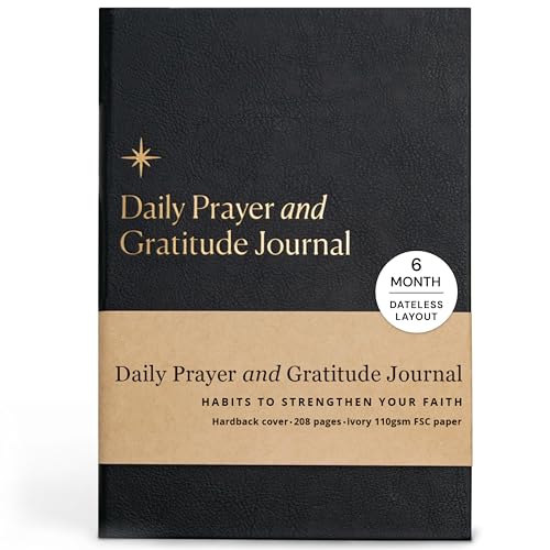 Christian Journal Co Daily Prayer & Gratitude Journal - 6 Months | Black Leather Day Planner for Bible Affirmations & Prayer Requests | Positivity Book for Study & Praying | Religious Gift - color: Black And Gold