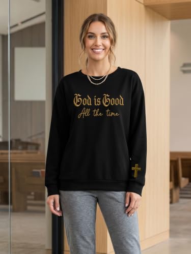 Eatbook Christian Sweatshirts for Women Jesus Long Sleeve Pullover Tops - color: Black-god, size: Small