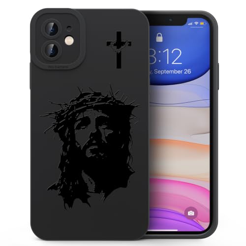 for iPhone 11 Christian Phone Case, Crown Thorns Design - color: Black-Jesus Face, size: iPhone 11