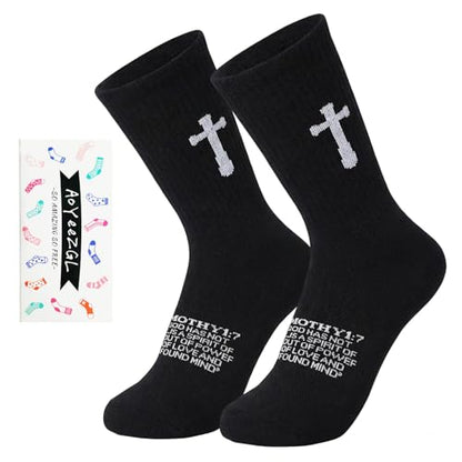 Unisex Cross Socks,Gifts for Christian On Easter and Christmas - color: 2 Timothy 1:7 - Black