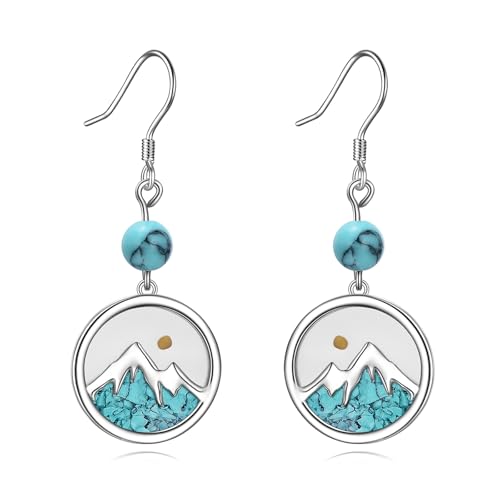 AOBOCO Mustard Seed Earrings for Women Sterling Silver Mountain Cross Earrings Dangle Christian Religion Jewelry Mothers Day Birthday for Mom Wife Friends - style: Round Turquoise Earrings