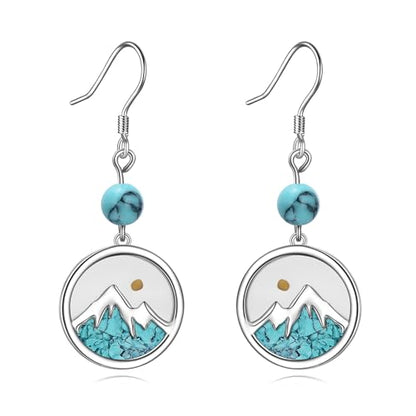 AOBOCO Mustard Seed Earrings for Women Sterling Silver Mountain Cross Earrings Dangle Christian Religion Jewelry Mothers Day Birthday for Mom Wife Friends - style: Round Turquoise Earrings
