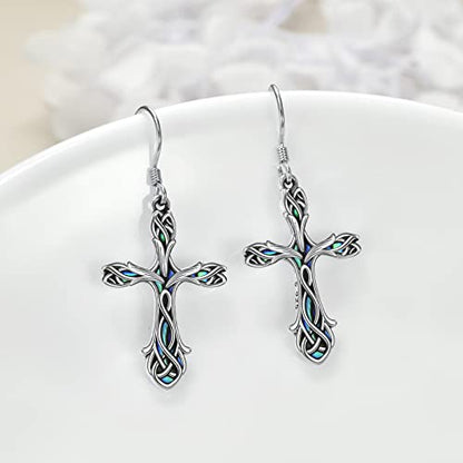 Cross Earrings 925 Sterling Silver Dangle Earring Gifts for Women - style: Tulip