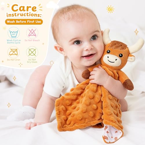 Loveys for Babies, Brown Highland Cow Baby Security Blanket - color: Brown Highland Cattle