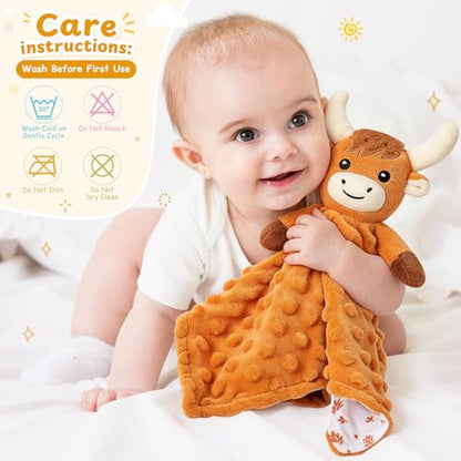 Loveys for Babies, Brown Highland Cow Baby Security Blanket - color: Brown Highland Cattle