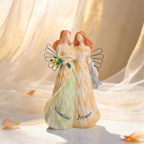 Friendship Angel Figurine Resin Statue, Best Friend Sister Gifts for Women, Sympathy Memorial Keepsake, Christmas Thanksgiving Birthday Home Decor Collectible Sculpture for Living Room Office - color: Multicolor
