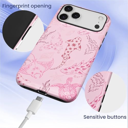 Case for iPhone 17 Pro Max/18 Pro Max,Drop Protection Hybrid 2-Layer Hard Phone Cover-Ocean Animal Whale Shark-Pink - color: Ocean Animal Whale Shark-Pink, size: iPhone 17 Pro Max/18 Pro Max