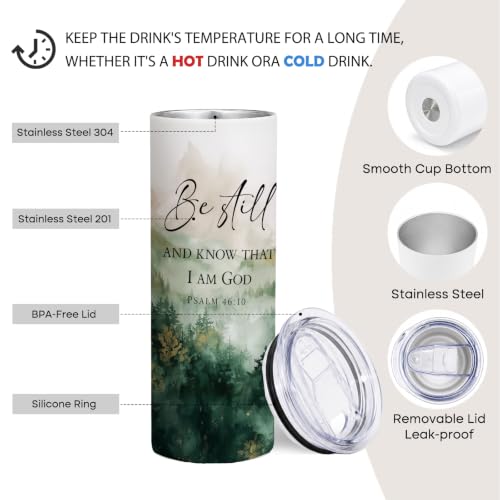 Christian Bible Verse Forest 20oz Travel Coffee Mug Tumbler - color: bestillB