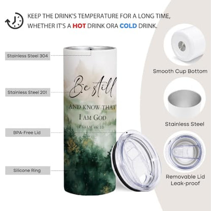 Christian Bible Verse Forest 20oz Travel Coffee Mug Tumbler - color: bestillB