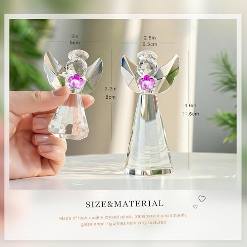 2pcs Crystal Angel Figurines Gift For Mom Art Glass Guardian Angel Statues - style: Angel with Purple Flower-2pcs