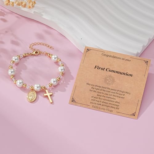 Virgin Mary Cross Bracelet for Girls Granddaughter Christian Jewelry Gift - style: First Communion