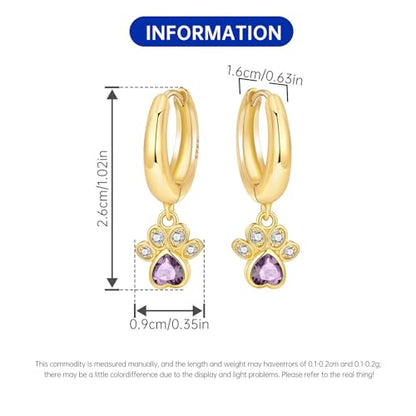 925 Sterling Silver Hoop Earrings Drop Dangle Earrings for Women Hypoallergenic Earring Trendy Huggie Earring Cute Graduation Birthday Gifts Jewelry for Women - color: Cat paw earrings