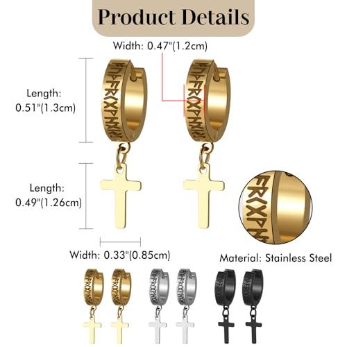 Cupimatch 3-6 Pairs Stainless Steel Cross Dangle Huggie Hinged Hoop Earrings for Men Women (1 Pair Silver Cross) for Mother's Day - color: hoop-gold