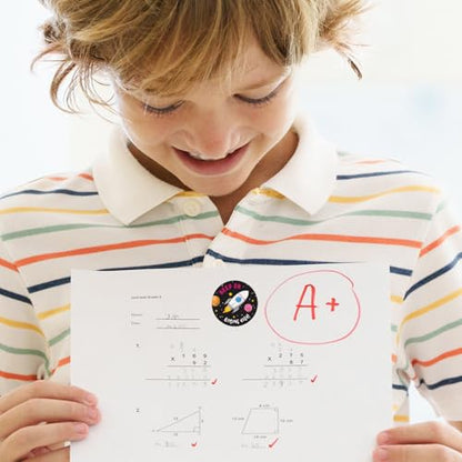 Outer Space Teacher Stickers / 500 Motivational Illustrated Alien Galaxy Worksheet Rewards / 8 Alternating Encouraging Classroom Phrase Designs / 1.5" Inspirational Astronaut Labels/Made in The USA - color: Outer Space