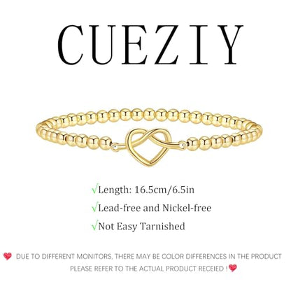 Gold Bracelets for Women 14K Gold Plated Bead Bracelet Hypoallergenic Stretch Bracelets for Women Elastic Bracelet Trendy Teen Gift Dainty Jewelry for Women - style: Knot Heart