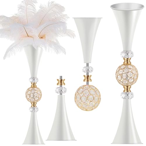 VIJIV White Tall Crystal Flower Vases for Centerpiece - 28'' Large Trumpet Vase for Bouquet Skinny Decorative, Table/Floor Vase Flower Stand for Party Event, Dining Table Décor, Bridal Shower, Wedding - color: White, size: Tall-28IN