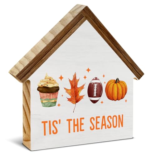 Fall Decor, Tis' the Season House Shaped Wood Block Sign - color: Tis