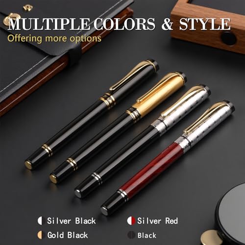 Luxury Gel Ballpoint Pens,Personalized Black Ink Pen Set with 2 Pcs Extras Replaceable Metal Refills, Ultra-Smooth Writing Experience, Perfect for Gifts,Business,Office - style: Silver Red
