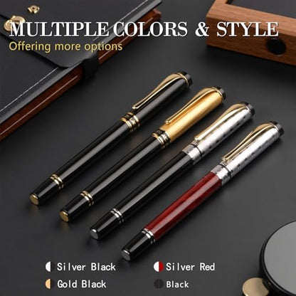 Luxury Gel Ballpoint Pens,Personalized Black Ink Pen Set with 2 Pcs Extras Replaceable Metal Refills, Ultra-Smooth Writing Experience, Perfect for Gifts,Business,Office - style: Silver Red