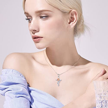 Distance Cross Necklace for Women 925 Sterling Silver Jewelry Pendant Necklace for Mom Wife Gift for Mother's Day or Birthday - style: Two-tone Rose Cross Necklace
