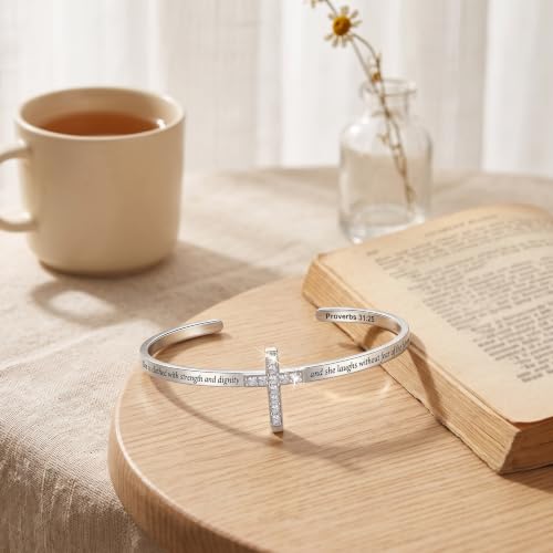 Cross Bangle Religious Cross Cuff Bangle Bible Verse Christian Gifts Jewelry for Women