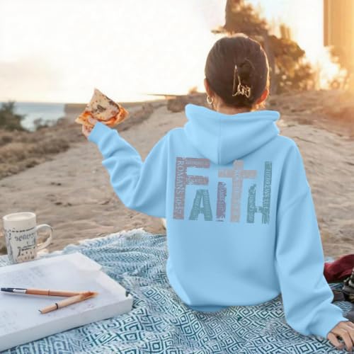 Girls Christian Hoodies Kids Jesus Faith Sweatshirts Cute Religious Graphic Sweater Inspirational God Bible Verse Top - color: Light Blue, size: 9-10 Years
