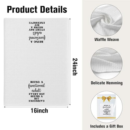 Funny Dish Towel, Waffle Weave Microfiber Tea Towel, Being A Functional Adult Every Day Seems A Bit Excessive, Sarcastic Kitchen Hand Towel, Gag Gift for Women Friend Sister - color: Functional Adult