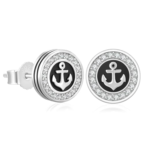 KRKC&CO Earrings for Men, Sterling Silver Earrings Studs, Hypoallergenic - color: Black K