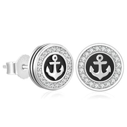KRKC&CO Earrings for Men, Sterling Silver Earrings Studs, Hypoallergenic - color: Black K