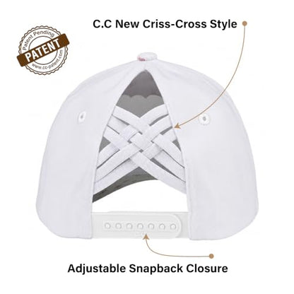 C.C Women's Criss-Cross Ponytail Trucker Hat - Snapback, One Size - color: Ditsy Flower-white