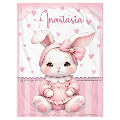 Personalized Baby Blanket for Girls, Custom Baby Blanket with Name, Customized Name Blankets for Kids, Soft Cozy Rabbit Receiving Blankets for Infant Toddler, Babys Gifts for Birthday - color: Cute Bunny