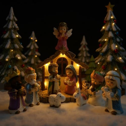 Nativity Set with LED Lights - 12Pcs Nativity Story Set with Little Figures